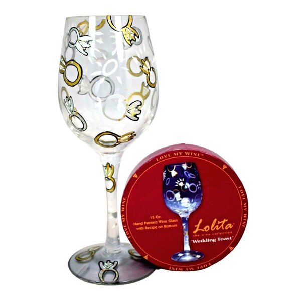 Lolita Love My Wine 15 oz Hand Painted Wine Glass Recipe Wedding Toast - Picture 1 of 9